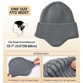 KEYDUACU Knitted Beanie Hats Winter Hats Ear Covers for Men Women Kids Warm Slouchy (AU, Alpha, One Size, Medium, Gray)