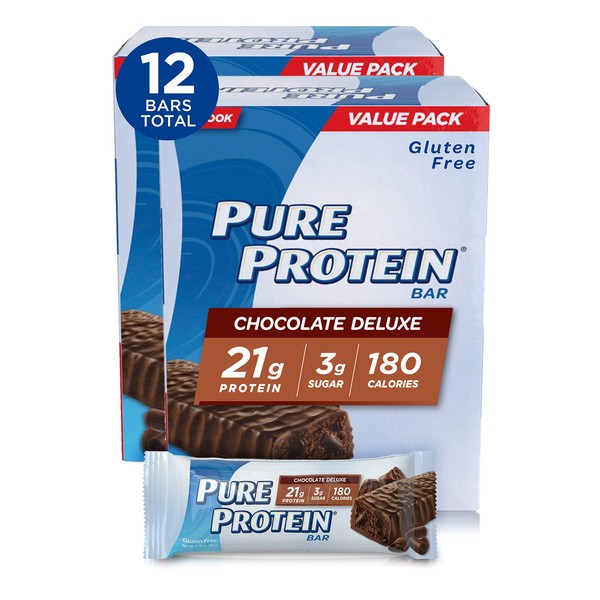 Pure Protein Bars, High Protein, Nutritious Snacks to Support Energy, Low Sugar, Gluten Free, Chocolate Deluxe, 6 Count (Pack of 2)