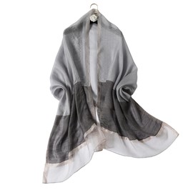 WINCESS YU Solid Color Mulberry Silk Scarf for Women Soft Blanket Shawl Beach Gauze Scarves and Wraps for for All Season (Grey & Black)
