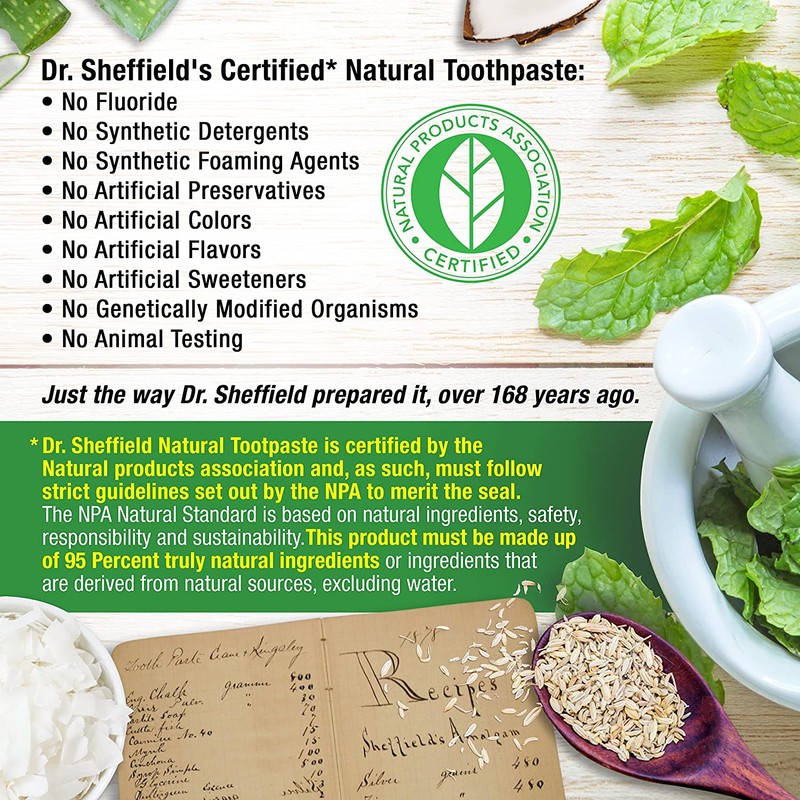 Dr. Sheffield’s Certified Natural Toothpaste (Wintergreen) - Great Tasting, Fluoride