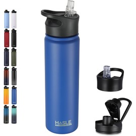 HASLE OUTFITTERS - Botella de agua aislada de acero inoxidable de doble pared con 2 tapas (popote y tapa de boquilla) para gimnasio, camping,