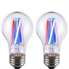 SHUWDKAR 3 Color Temperature LED Bulb E26 Medium Base 60W Equivalent, Red and Blue Color Changing Light Bulb 3CCT A19 LED 6W Clear Glass, Not Dimmable, 2 Pack