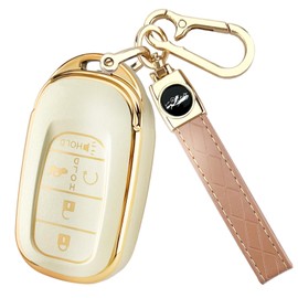 Joouheax for Honda Key Fob Cover with Keychain, Soft TPU Full Protection Car Key Case Compatible with Honda 2022 2023 2024 2025 Accord Civic HR-V CR-V Pilot 5 Button Key Fob Accessories, Gold