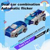 A transforming car toy. When two cars collide, they transform.