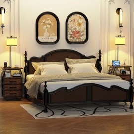 runjuly Floor Lamp with Table Set of 2, Night Stand with Lamp Attached 3-Color Temperature Bulb, End Table Lamp with 3 Drawers & Charging, Lamp Table Combo for Bedroom, Living Room, Dorm -Rustic Brown