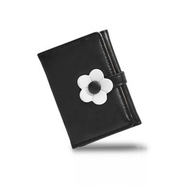 AfitLulu Small Wallets Woman, PU Leather Flower Shaped Buckle Cute Wallets for Women with 7 Card Slots and Heart-Shaped ID Window, Cute Card Wallet for Travel, Dating and Shopping (Black)