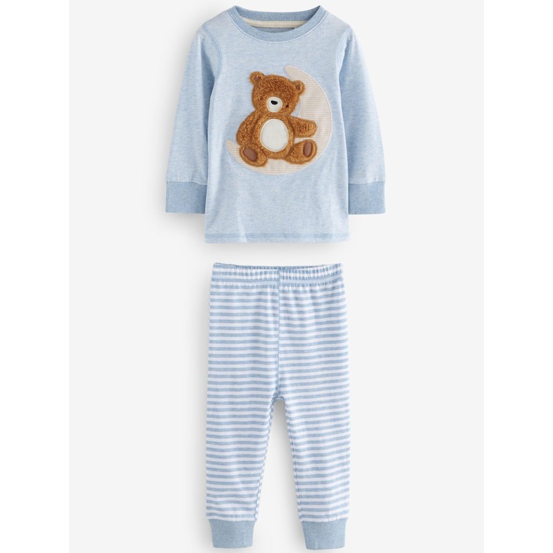 NEXT Snuggle 3 Pack 100% Cotton Pyjamas, Blue/Ecru Baby Bear