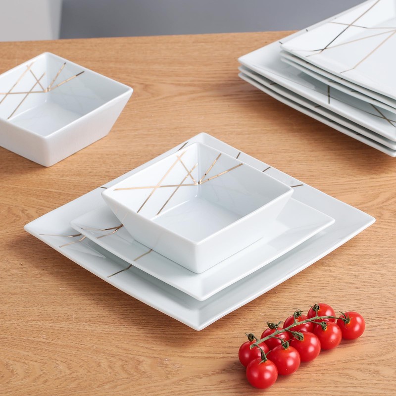 DOMINI 12-Piece Kitchen Dinnerware Set, Service for 4, Porcelain Dishes
