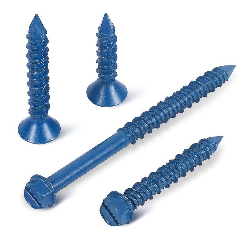 60 PCS 1/4" Blue Flat Head Concrete Screws Anchor Kit