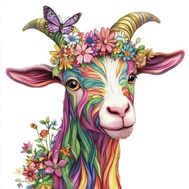 Eiflow Diamond Art Kit for Adult Goat, DIY Diamonds Painting Kit Animal Round Full Drill(14x14inch/35x35cm)