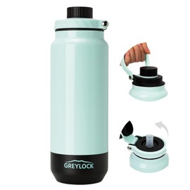 GREYLOCK 24 oz Insulated Water Bottle with Straw Lid, Leakproof Reusable Stainless Steel Vacuum Flask, 24hr Cold & Hot, Carry Handle & Silicone Spout, BPA-Free for Gym, Hiking, Travel,Teal