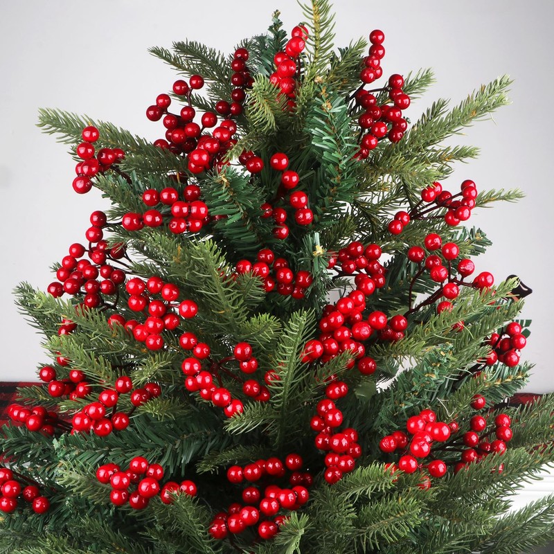 YiYa 36 Pcs Christmas Holly Berries Artificial Red Berry Stems
