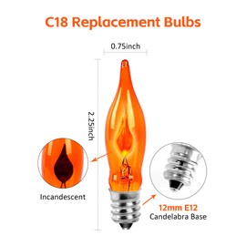 Halloween Orange Flicker Flame Light Bulbs, C18 Incandescent Replacement, 1 Watt E12 Candelabra Base, Flickering Flame Night Bulbs for Outdoor String Lights Window Candles Chandeliers Decor, 12PK
