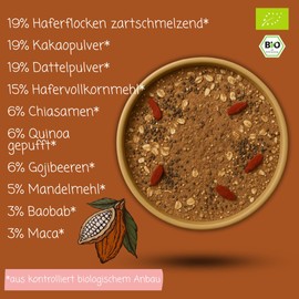 süssundclever.de Organic Smoothie Bowl "Dark Choco Dream", 500 g, with Cocoa from Peru, Maca & Baobab, Vegan, Ready Mix, No Added Sugar or Flavours, Breakfast, 10 Serving of 50 g