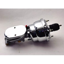 CNCDPT CHROME 7" Dual Power Brake Booster w/ Flat Top Master Cylinder +Disc Disc Valve