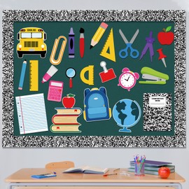 54 Pcs Back to School Classroom Bulletin Board Decorations Set Colorful Pencil Crayon School Bus Cutouts Black White Border Trims for First Day of School Teacher Home Wall Classroom Door Decorations
