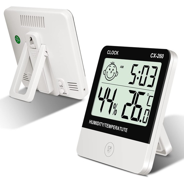 Flintronic Thermometer, Hygrometer, Indoor Mini LCD Display of Time, Temperature,