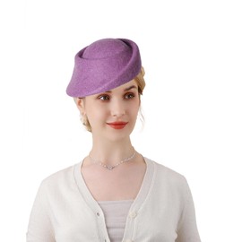 French Beret for Women Boinas para Mujer Vintage Fascinators Wool Berets Solid Color Beret Fashion Outdoor Winter Pillbox Hat, Purple, Medium