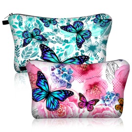 KASESSS 2 Pcs Makeup Bag, Butterfly Make Up Bag, Small Cosmetic Bags, Makeup Pouch with Metal Zipper, Fashion Make Up Pouch, Small Makeup Bag for Handbag for Skin Care Products, Cosmetics, Toiletries