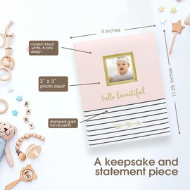 Pearhead Pink First 5 Years Keepsake Memory Book for Baby Girl, Record Every Milestone from Birth to Age 5, Journal Scrapbook Photo Album Hello Beautiful