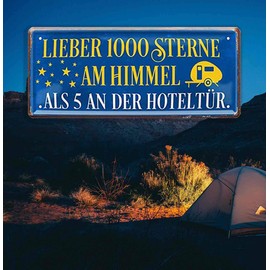 schilderkreis24 Tin Sign Funny Saying "Lieber 1000 Sterne" Decorative Sign Metal Sign Gift Idea Retro Camper Caravan Motorhome Gift Birthday Christmas Camping Fans 28 x 12 cm