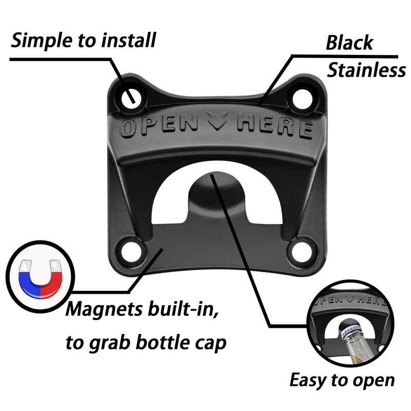 Luwanburg Black Magnetic Beer Bottle Opener Wall Mounted with Screws