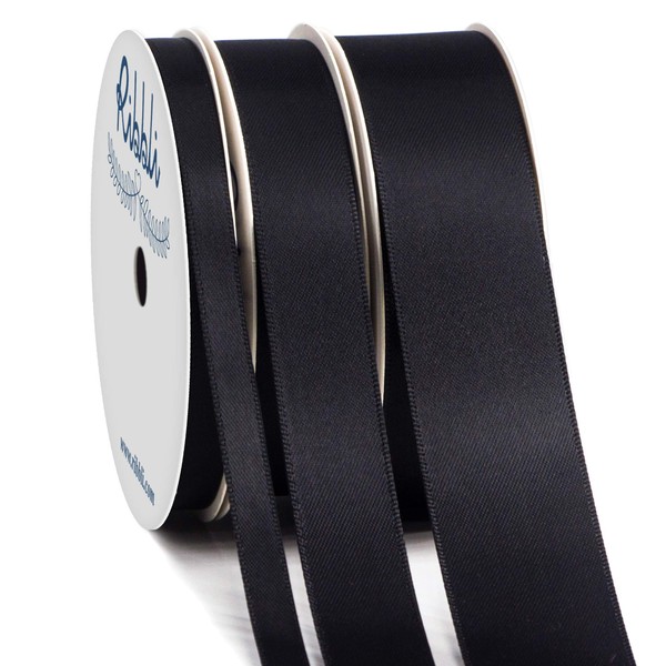 Ribbli 3 Rolls Double Faced Solid Satin Black Craft Ribbon,Total