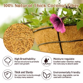 Legigo 3 Pack 20 Inch Hanging Basket Coco Liners Replacement, 100% Natural Round Coconut Coco Fiber Planter Basket Liners for Hanging Basket Flowers/Vegetables