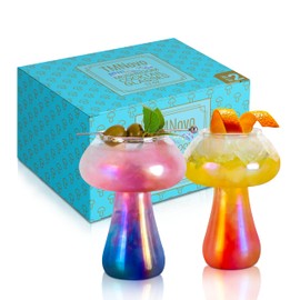 TMNOVO Cocktail Mushroom Glasses - Iridescent Cute Glass Cups Set - 2 Pcs Dishwasher Safe Rainbow Glass Mushroom Vase - 12Oz Mushroom Cup - Gifts for Mushroom Lovers