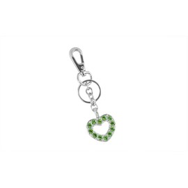 Large sparkling bright green & clear crystal heart key chain/charm. Has a hook to use as a purse/handbag charm. Made of Chrome coated solid metal.