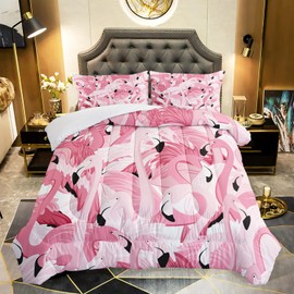 AILONEN Flamingo Comforter Set for Girls Kids, Tropical Flamingo Pattern Bedding Set Queen Size,Superior Quilt Ultra Soft,3 Piece 1 Comforter and 2 Pillowcases,Microfiber Fabric