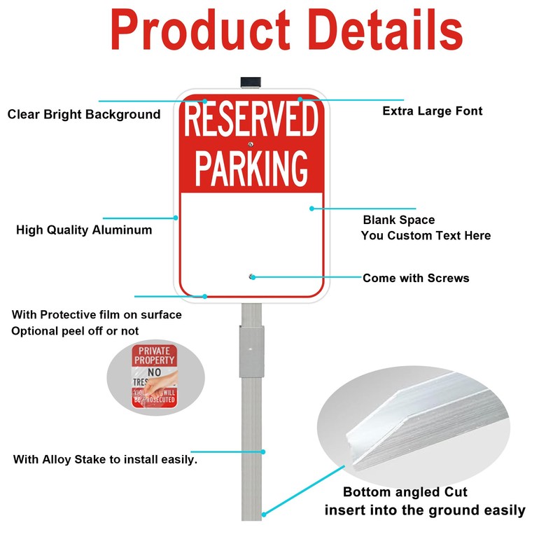 2Pack Blank Reserved Parking Sign with 36" Stakes, Write-On Sign
