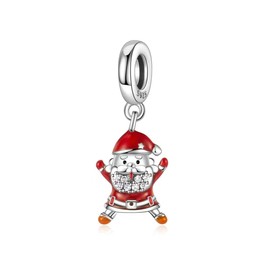 PHCLASY Christmas Charm Bead 925 Sterling Silver Pendant for European Bracelets for Women, Cubic Zirconia