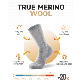 PULlOU Merino Wool Thermal Socks for Men Women Breathable Comfort Winter Warm Thick Socks for Work, Hiking, Running, Walking, Skiing and Outdoor Sports, (Size: 6-8, Grey, 3 Pairs)