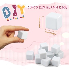 QUTHZZHY White Blank Dice, Rounded Empty Six Dice, 25 mm Blank Dice, 6-Sided Game Cube, DIY Sticker Dice Blank for Painting, Dice for Board Games, Crafts, Party Fun (25 mm, 10 Pieces)