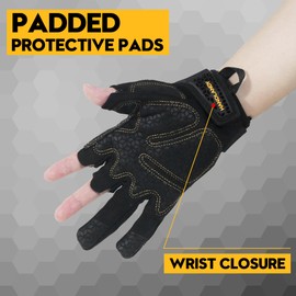 HLDD HANDLANDY Work Gloves Men - 3 Fingerless Work Gloves for Driving, Cycling, Hunting, Motorcycle, Climbing, Outdoor Work, Black XL