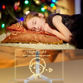 MOCOWAY Acrylic Dry Erase Board with Light, 11.8"x7.9" 7 Colors Pen Neon Glow Memo LED Light-Up Message Note Board with Stand as Night Light,Led Message Board Placement at Home Company and Bar