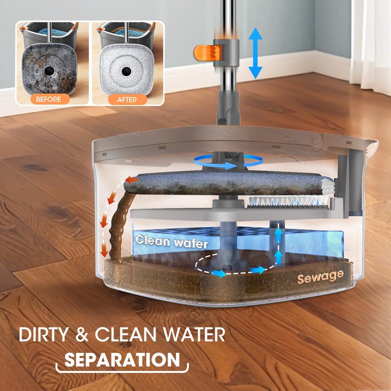 Mop and Bucket Set, Easy-to-use Spin Mop with Separate Dirty