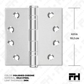 Finsbury Hardware Door Hinge Ball Bearing 4 x 4 Inches Solid 304 Steel Durable Heavy Duty Machined NRP Architectural Grade Mortise Hinges - Set of 2 Shiny Silver Door Hinges (Silver)