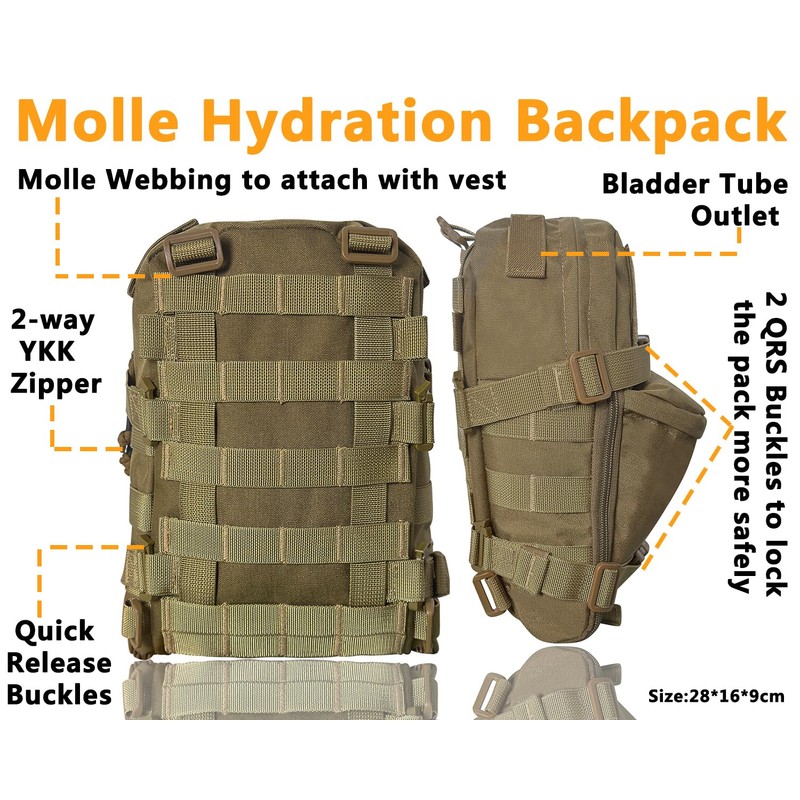 Tactical MOLLE Hydration Pack for 2L Hydration Water Bladder 500D