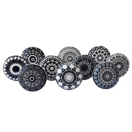 Royal Kraft Vintage Black Painted Ceramic Knobs for Kitchen Cabinets, Doors, Drawers, Wardrobe, Closet, 10 Designs x 2 Pieces, 20 Knobs, Sknob015_20