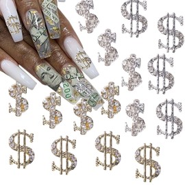 16Pcs Dollar Nail Charms 3D Silver Gold Nail Rhinestones Nail Charms Alloy Money Nail Design Crystal Nail Gems Decorations Nail Bling for Women Girls Acrylic Nail Jewelry Charms Manicure Accessories