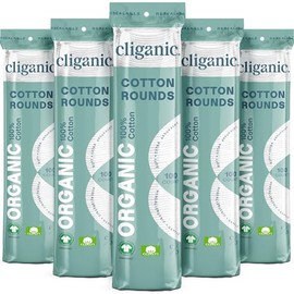 Cliganic Almohadillas desmaquillantes redondas de algodón orgánico (500 unidades), hipoalergénicas, sin pelusas, 100% algodón puro