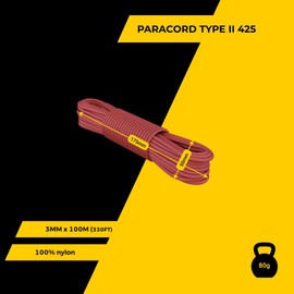 EdcX 3 mm Nylon Paracord 425 (15, 30, 50 and 100m) – 3 mm Type II, 100% Nylon Rope, 3 Strand Rope, 3 mm Nylon Rope in Many Colors (Light Red, 15 m)