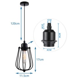 Vecys Lampa Wisząca w Stylu Vintage E27 Industrial Vintage Pendant Light Lampa Wisząca w Stylu Retro Metal with Cage Shade Diameter 11.5 cm / 4.53 Inches do Kuchni Restauracji