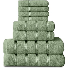 GC GAVENO CAVAILIA 8 Piece Egyptian Cotton Towels - Quick Dry Highly Absorbent Bathroom Towel Bale - (4 Face Towel + 2 Hand Towel + 2 Bath Towel) - Sage Green