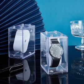 PH PandaHall 2pcs Clear Watch Case Acrylic Watch Box Rectangle Display Stand Watch Organizer for Wristwatch Bagles Jewellery Men Women Home Travel Father's Day 2.2x3.4x4 Inch