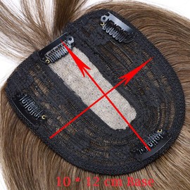 Silk-co Hair Topper Real Hair with Long Fringe, Toupee Women's 10 x 12 cm Base, Hair Topper Real Hair with Remy Silk Base, Hair Topper Clip-In Hairpiece Extensions, 35 cm 4P27# Medium Brown and Dark