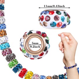 Gjinxi 100 x Beads for Threading 5 mm Large Hole Stainless Steel Colourful Spacer Beads for DIY Bracelets Jewellery Making Craft Beads with Rhinestone Spacer Beads Necklaces Metal Beads Large Hole