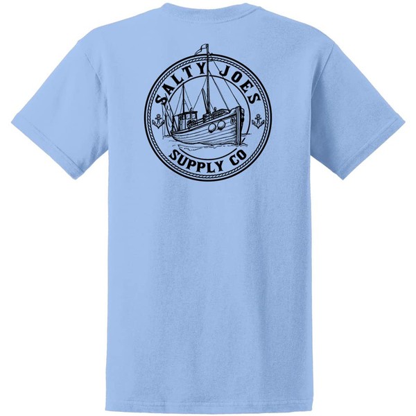 Salty Joes Graphic - Camisetas de algod n pesado, tama o normal, grande y alto, Dise o de arrastre de pesca azul claro/negro., XXXXX-Large